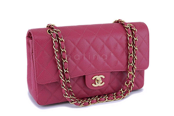 RARE 03C Chanel Vintage Caviar Rose Fonce Pink Medium Classic Double Flap Bag 24k GHW - Boutique Patina