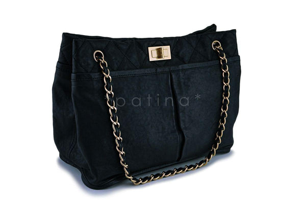 Chanel Black Washed Calfskin Pocket Reissue Tote Bag GHW - Boutique Patina
