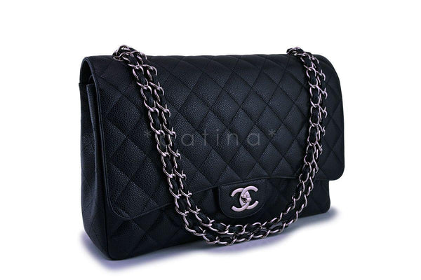 Chanel Black Caviar Maxi "Jumbo XL" Classic Double Flap Bag SHW - Boutique Patina