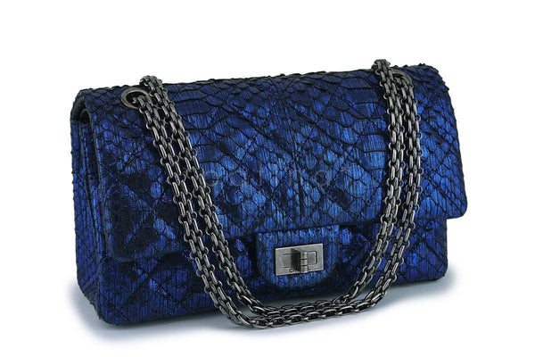 Chanel Limited Ed Blue Python 225 Small/Medium Reissue 2.55 Classic Flap Bag RHW - Boutique Patina