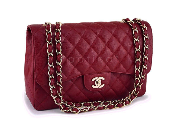 Chanel Burgundy Red Caviar Jumbo Classic Flap Bag GHW - Boutique Patina