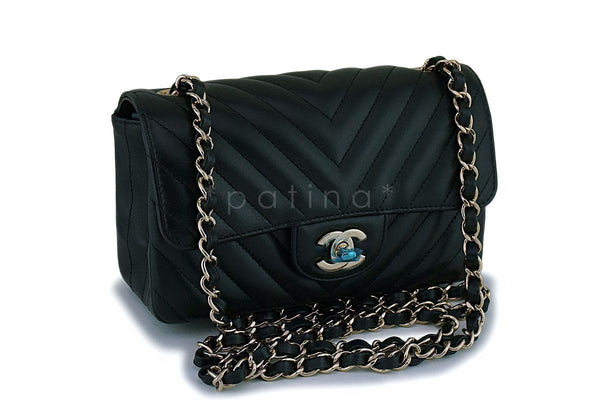 NIB 19C Chanel Black Lambskin Chevron Rectangular Classic Mini Flap Bag GHW - Boutique Patina