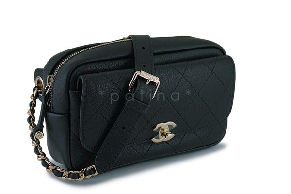 NIB 19C Chanel Black Flap-Camera Waist Belt Bag Fanny Pack GHW 63219 - Boutique Patina