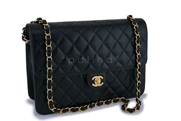 Chanel Vintage Black Timeless Classic Flap Clutch Shoulder Bag 24k GHW - Boutique Patina