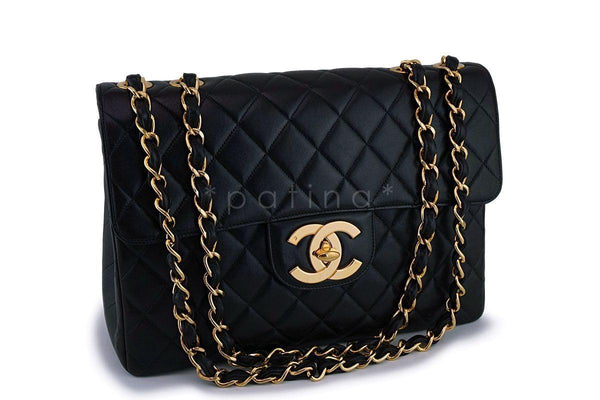 *rare* Chanel Vintage Black Jumbo Classic Flap Bag 24k GHW - Boutique Patina
