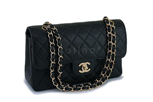 Rare Chanel Black Caviar Small Classic Double Flap Bag 24k GHW - Boutique Patina