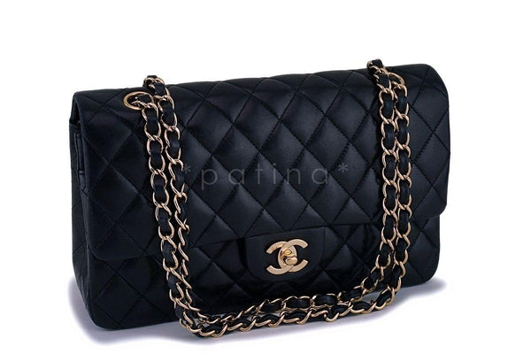 Chanel Black Lambskin Medium Classic Double Flap Bag 24k GHW - Boutique Patina