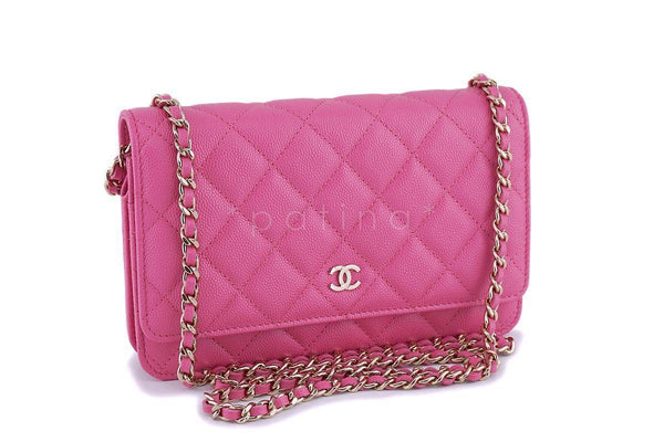 NIB 19C Chanel Caviar Pink Classic Wallet on Chain WOC Flap Bag