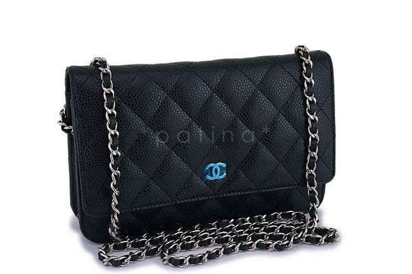 NIB Chanel Black Caviar Classic Wallet on Chain WOC Flap Bag SHW - Boutique Patina