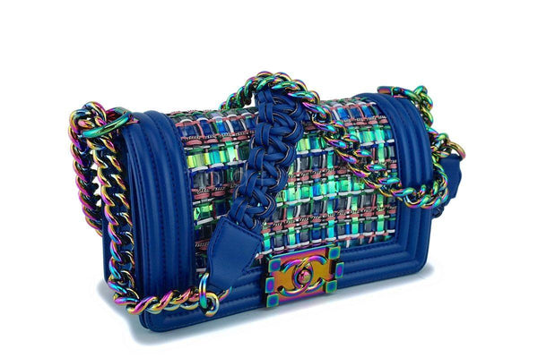 17S Chanel Blue Rainbow Cable Small Boy Iridescent Mermaid Flap Bag - Boutique Patina