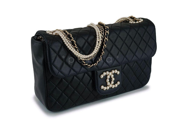 Rare Chanel Black Westminster Pearls Classic Flap Bag - Boutique Patina