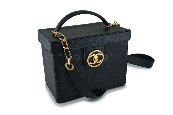 Chanel Vintage Black Caviar Vanity Cosmetics Case Box Shoulder Bag 24k GHW - Boutique Patina