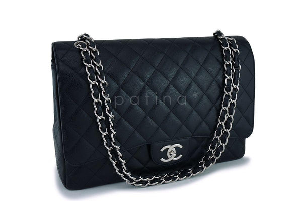 Chanel Black Caviar Maxi "Jumbo XL" Classic Double Flap Bag SHW - Boutique Patina