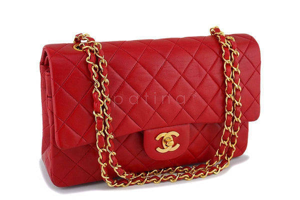 Chanel Red Lambskin Medium Classic Double Flap Bag 24k GHW - Boutique Patina
