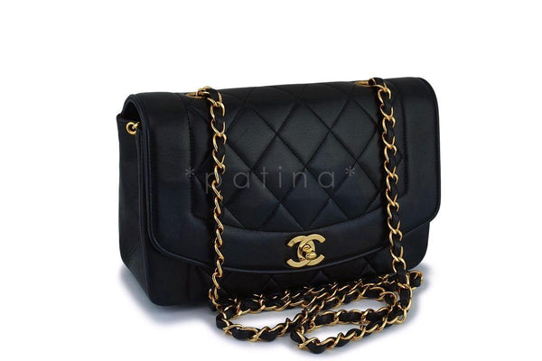 Chanel Vintage Black Small Lambskin Classic Diana Flap Bag 24k GHW - Boutique Patina