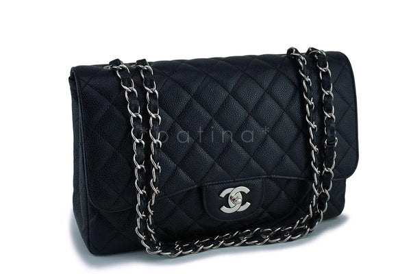 Chanel Black Caviar Jumbo Classic Flap Bag SHW - Boutique Patina