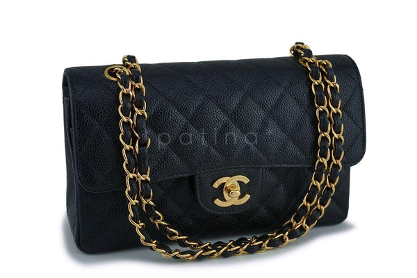 Rare Chanel Black Caviar Small Classic Double Flap Bag GHW 24k GHW - Boutique Patina