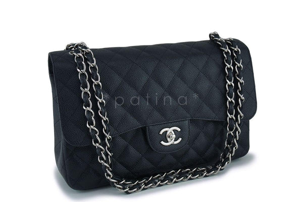 Chanel Black Caviar Jumbo Classic Double Flap Bag SHW - Boutique Patina