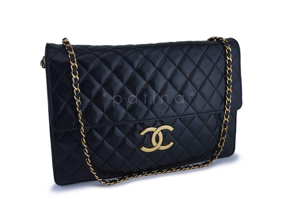 Rare Chanel Vintage Black Classic XXL Classic Flap Clutch with Chain Bag - Boutique Patina