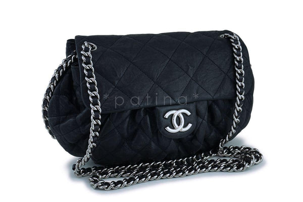 Chanel Black Textured Calf Medium Chain Around Crossbody Flap Bag SHW - Boutique Patina