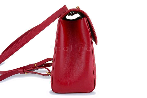 Chanel Red Aged Calfskin Large Chevron Framed Backpack Bag GHW - Boutique Patina
