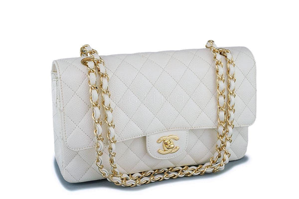 Chanel White Caviar Medium Classic Double Flap Bag 24k GHW - Boutique Patina
