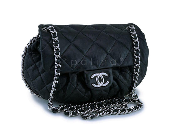 Chanel Black Textured Calf Medium Chain Around Crossbody Flap Bag SHW - Boutique Patina