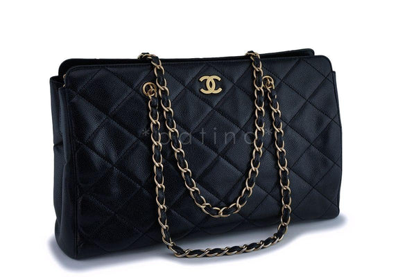 Chanel Black Caviar Quilted Large Shopper Tote Bag GHW - Boutique Patina