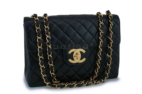 Chanel Black Vintage Lambskin Jumbo Classic Flap Bag 24k GHW - Boutique Patina