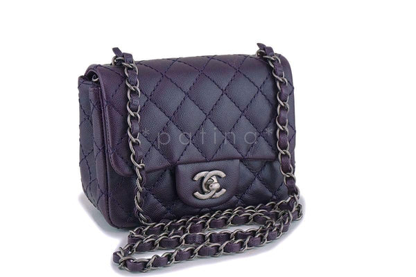 Chanel Purple Caviar Square Mini Classic Flap Bag RHW - Boutique Patina