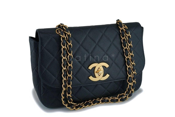 Rare Chanel Vintage Black Caviar Flap with Classic Jumbo CCs Bag GHW - Boutique Patina