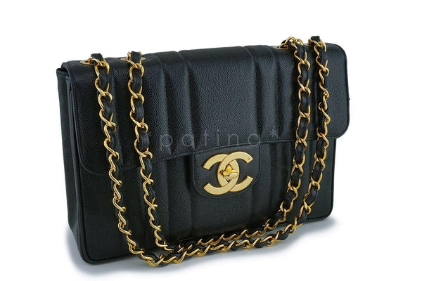 Chanel Vintage Black Caviar Mademoiselle Jumbo Classic Flap Bag 24k GHW - Boutique Patina