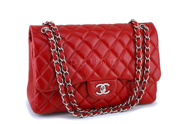 11P Chanel Red Caviar Jumbo Classic Double Flap Bag SHW - Boutique Patina