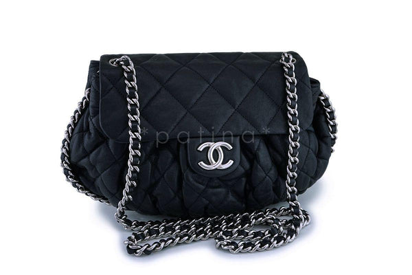 Chanel Black Textured Calf Medium Chain Around Crossbody Flap Bag SHW - Boutique Patina