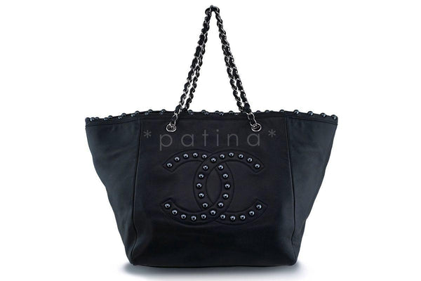 Rare Chanel Black Luxe Lambskin Pearl Obsession XL Tote Bag SHW - Boutique Patina