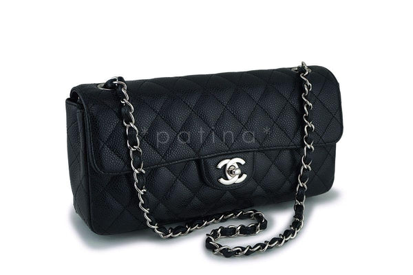 Chanel Black Caviar East West Medium Classic Clutch Flap Bag SHW - Boutique Patina