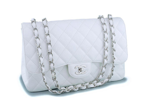Chanel White Caviar Jumbo Classic Flap Bag SHW - Boutique Patina