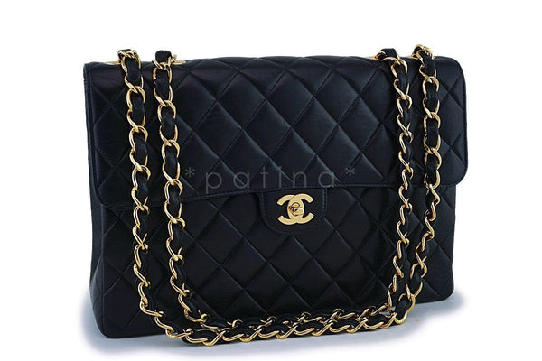 Chanel Black Lambskin Jumbo Classic Flap Bag 24k GHW - Boutique Patina