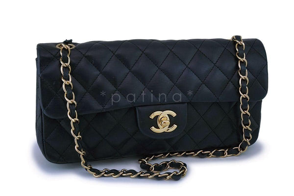 Chanel Black Lambskin East West Medium Classic Clutch Flap Bag 24k GHW - Boutique Patina