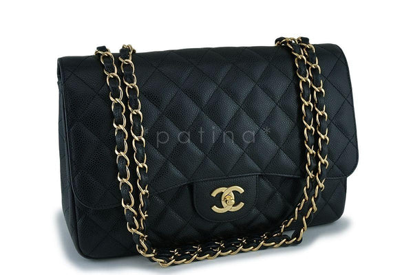 Chanel Black Caviar Jumbo Large Classic Flap Bag GHW - Boutique Patina