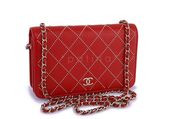 NIB 19P Chanel Red Goatskin Studded Classic Wallet on Chain WOC Flap Bag GHW - Boutique Patina