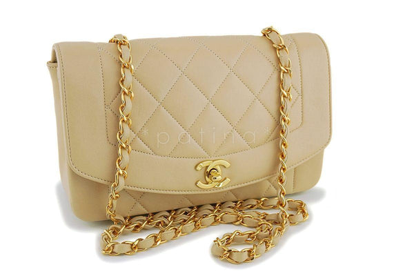 Like New Chanel Vintage Light Beige Lambskin Classic Diana Small Flap Bag 24k GHW - Boutique Patina
