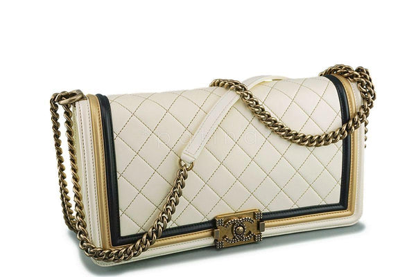 Chanel Limited Ivory Gold Baroque Framed Classic Large Boy Flap Bag - Boutique Patina