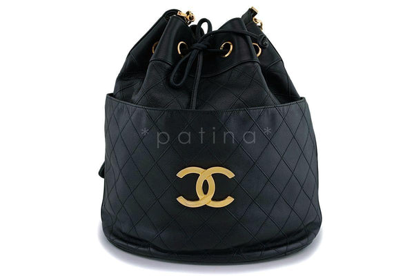Rare Chanel Vintage Black Drawstring Bucket Bag 24k GHW - Boutique Patina