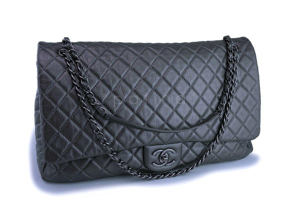 Chanel Dark Silver Ltd Airlines Runway Travel XXL Classic Flap Bag GHW - Boutique Patina