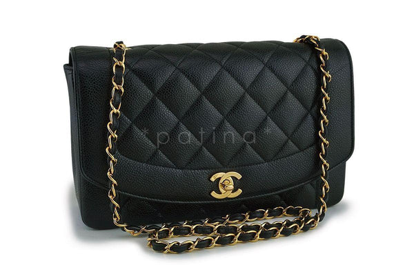 Chanel Black Vintage Caviar Medium Diana Classic Flap Bag 24k GHW - Boutique Patina