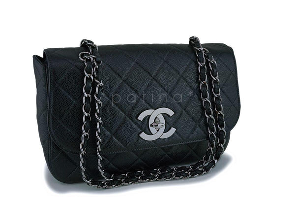 Rare Chanel Vintage Black Caviar Flap with Classic Jumbo CCs Bag RHW - Boutique Patina