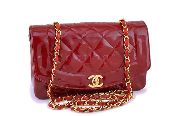 Chanel Vintage Cherry Red Patent Small Diana Classic Flap Bag 24k GHW - Boutique Patina