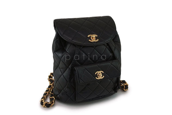 Chanel Vintage Black Lambskin Classic Quilted Backpack Bag 24k GHW - Boutique Patina