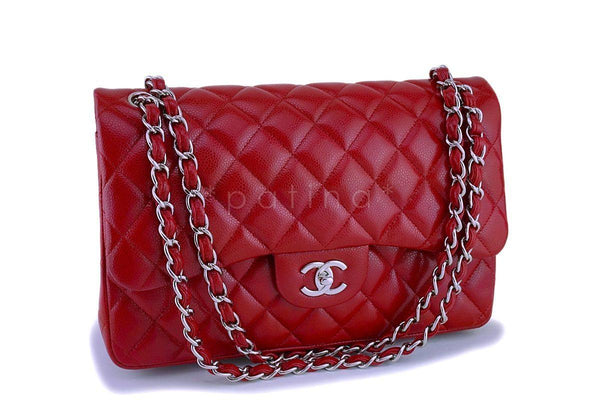 12A Chanel Red Caviar Jumbo Classic Double Flap Bag SHW - Boutique Patina